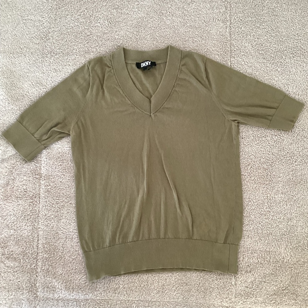 DKNY Olive Knit V-Neck Top Sweater
